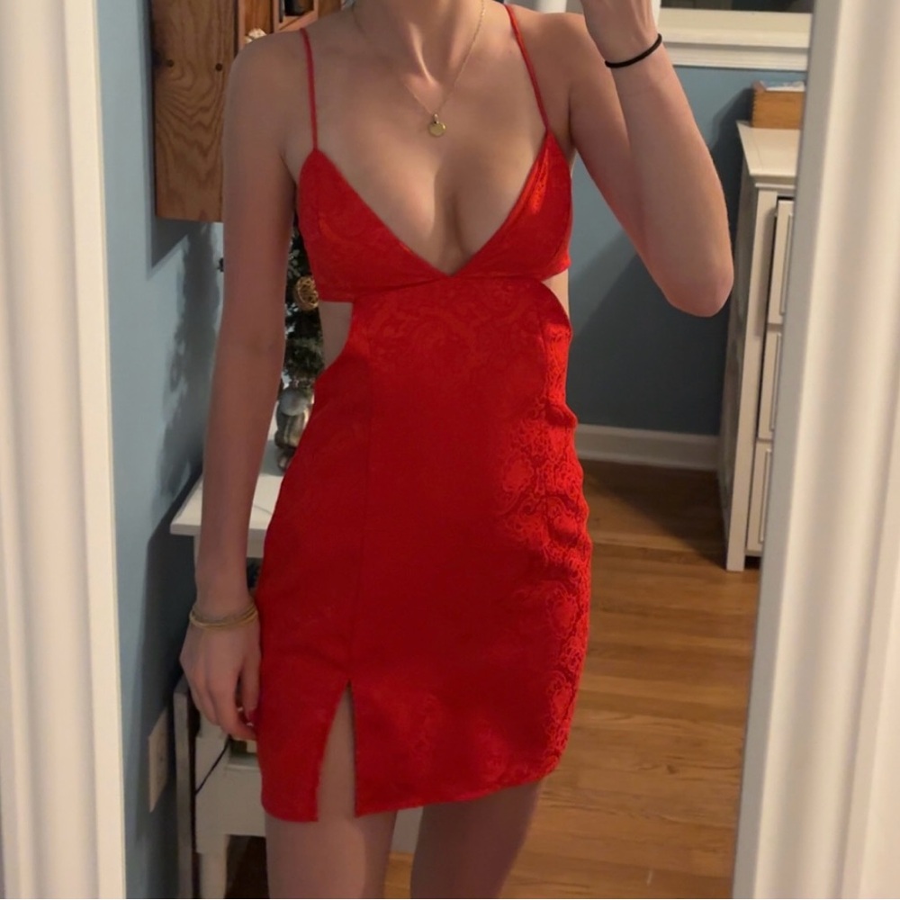 Lucy in the Sky Red Bodycon Mini Dress with cut outs